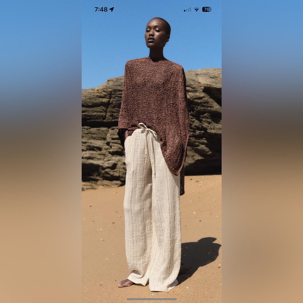 Zara ASYMMETRICAL KNIT CAPE M brown camel